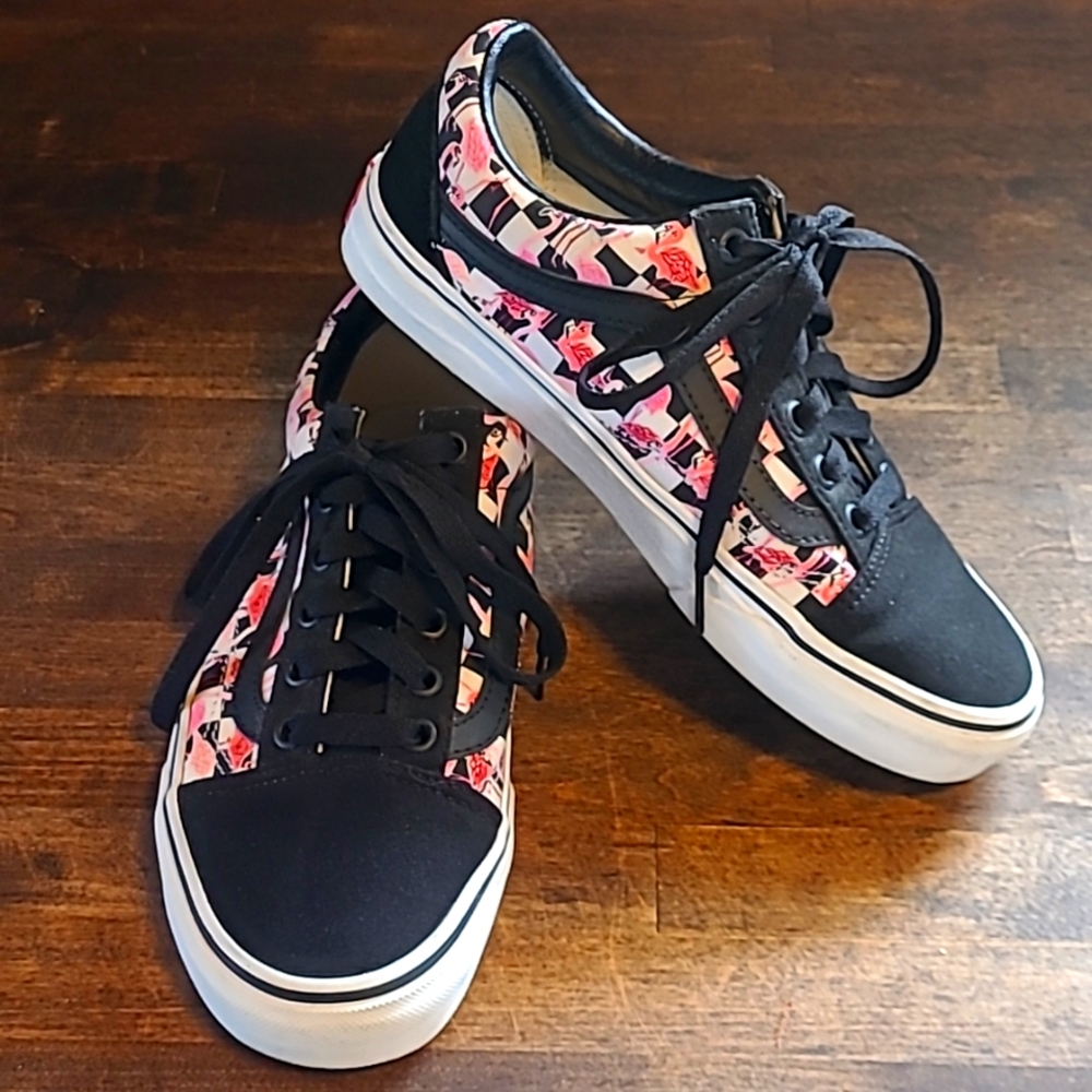 Vans Old Skool rare custom made checkered Flamingo print shoes